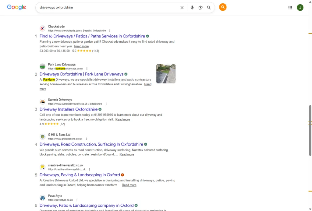 Driveway contractor in Oxfordshire ranking 2nd on google for Driveways Oxfordshire from Smart Choice Digital SEO Package
